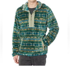 Men's L.L.Bean Hi-Pile Fleece Hoodie Green Print - Size LT Large Tall EUC